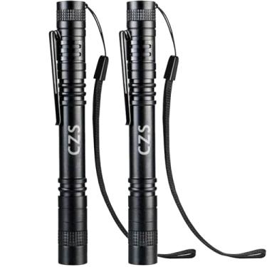 Imagem de CZS Lanterna, pacote com 2 canetas, lanternas pequenas, lúmens altos, lanterna de LED impermeável, lanternas de bolso alimentadas por bateria para trabalho, emergência (bateria não incluída)