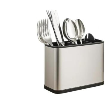 Imagem de Escorredor Porta Talheres Aço Inox 4 Divisórias com Sistema de Drenagem Design Moderno Organizador de Utensílios de Cozinha Pia