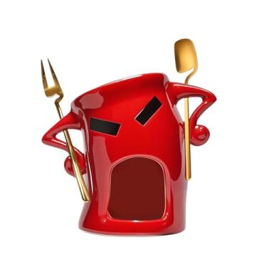 Imagem de WeiLaiKeQi Caneca de cerâmica para fondue, pote de fondue para chocolate e queijo com garfo e colher, divertido para aniversários, presentes para, Vermelho
