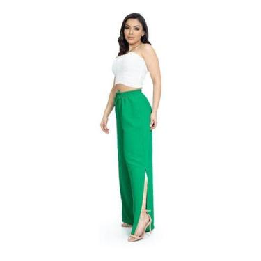 Imagem de Calça Pantalona Wide Leg Flare Cintura Alta Cós Elástico  - Don modas,