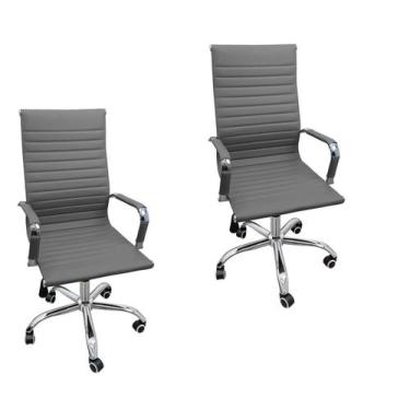 Imagem de Kit 2 Cadeira Eames Esteirinha Presidente Escritório Alta - Cinza - Li