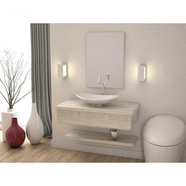 Imagem de Conjunto Bancada Com Cuba L45 Prateleira E Espelheira Metrópole 806 Preto ônix Snow