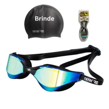 Imagem de Óculos Natação Aqua Pro Espelhado E Touca Preta Tryde