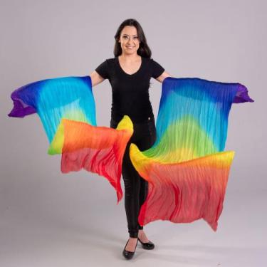 Imagem de Par Fan Véu Leque Degrade Cores Arco Íris Dança do Ventre - VFAN-5 - A