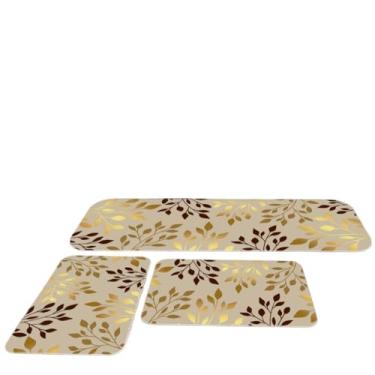 Imagem de Kit 3 Tapetes Para Cozinha Antiderrapante Estampa Folhas Verdes Naturais(08)
