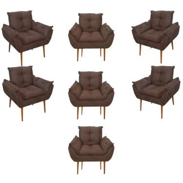Imagem de Kit 07 Poltronas Decorativas Opala Retro Consultório Cor:marrom