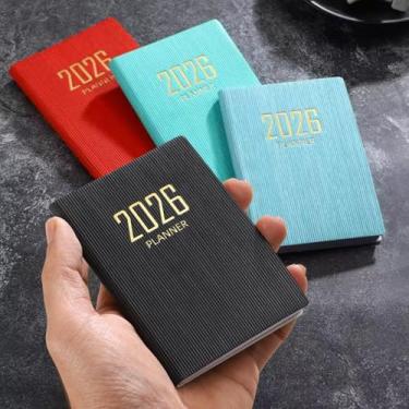 Imagem de Cadernos A7 portáteis 2026, capa de poliuretano, 365 dias, agenda semanal, caderno, calendário, livros, escola, material de escritório (preto)