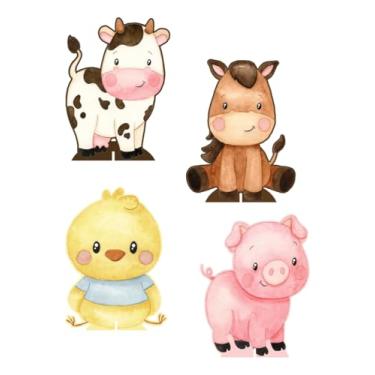 Imagem de KIT 4 Displays Fazendinha 20cm - Vinil Fosco Sem Reflexo - Totem Decoração Festa Infantil Aniversário