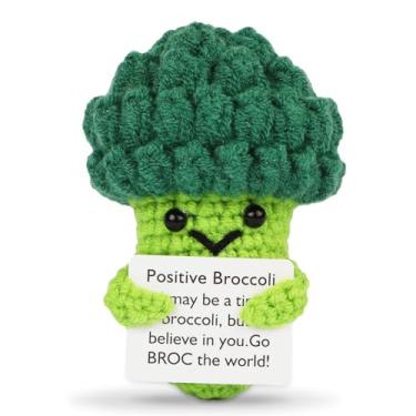 Imagem de YarnJoy Presente de brócolis de crochê de energia positiva com cartão de afirmação inspirador, brócolis de apoio emocional feito à mão, presente bonito para alívio do estresse para mulheres e homens