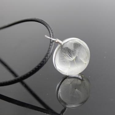 Imagem de Colar com pingente de vidro de dente-de-leão para mulheres, pingente de semente de dente-de-leão incrustado com bola de cristal, presentes de aniversário para amantes da natureza, One Size, Latão, Sem