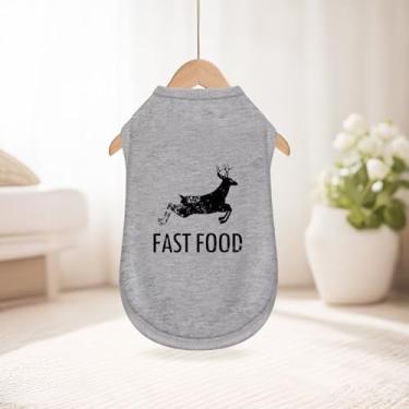 Imagem de Camisa leve sem mangas para cães: regata roupas para animais de estimação com excelente tecido fast food estampa de veado cinza GG