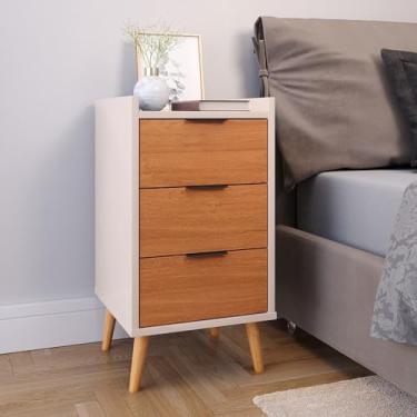 Imagem de Mesa De Cabeceira Retrô Mesinha Decorativa Quarto Casal - Toni - 3 Gavetas - Lojas GB Plus Cor: Off White Com Cinamomo
