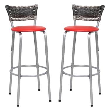 Imagem de Banquetas Junco Degradê Cyber Estrutura Prata Ideal para Bancada Balcão e Cozinha Kit 02 Unidades - Itagold (Assento Vermelho)