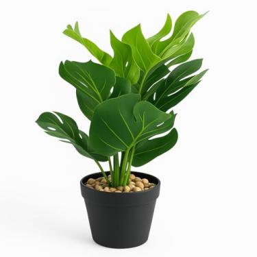 Imagem de Planta Artificial Costela de Adão com Vaso e Pedras Decorativas | 90cm – Realista, Elegante e Sem Manutenção para Decoração Interna Moderna