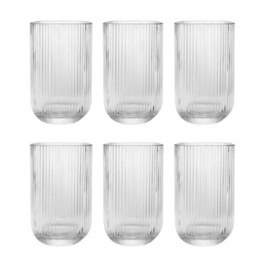 Imagem de Jogo com 6 Copos de Vidro Canelado 423ml Design Elegante e Resistente Ideal para Suco Água Refrigerante Drinks e Café Transparente para Cozinha Bar e Restaurante