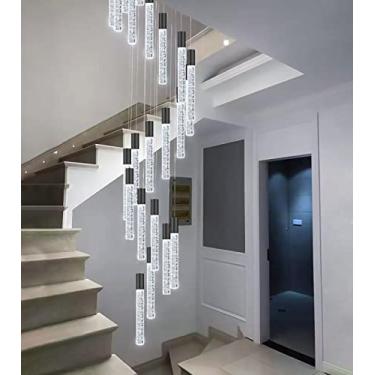 Imagem de Lustre de 118" A 12 luzes preto moderno lustre de luz de cristal de LED longo para sala de estar hall de teto alto controle remoto luminária luminária luminária pendente de chuva