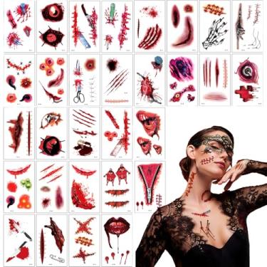 Imagem de Conjunto de 30 tatuagens temporárias para cicatrizes de Dia das Bruxas, desenhos de cicatrizes de longa duração, fácil de aplicar para festas, cosplay, maquiagem de Halloween