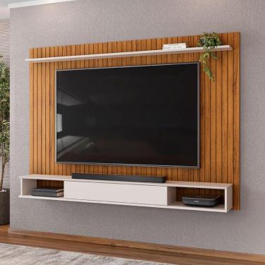Imagem de Painel Para TV Até 70 Polegadas Frisado Com Nichos River Madeirado/Off White
