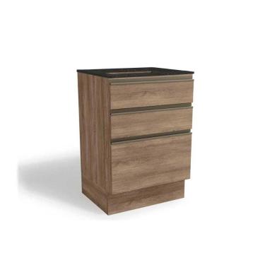 Imagem de Gabinete De Cozinha Modulado Balcão Maxxi G743 P-cooktop 3 Gavetas C-tampo 60cm Nogal-preto Brilho - Kappesberg