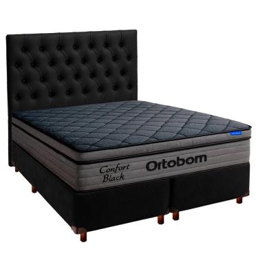 Imagem de Cama Box Preto+cabeceira+colchão King Confort Black Ortobom