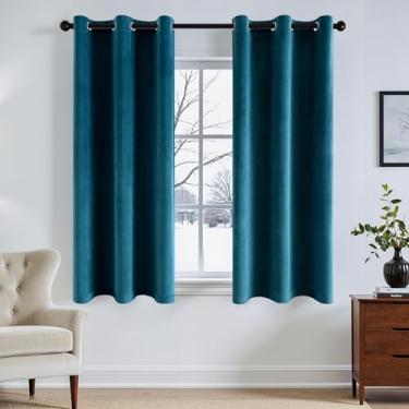 Imagem de ANRODUO Cortinas de veludo azul pavão 153 cm de comprimento, blecaute, isolamento térmico, à prova de som, cortinas de escurecimento de quarto, cortinas de janela com ilhós para quarto, sala de estar