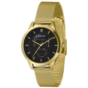 Imagem de Relógio Lince Feminino Ref: Lrg4809l36 P1kx Caveira Mesh Dourado