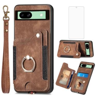 Imagem de Asuwish Capa de telefone para Google Pixel 8A capa carteira com protetor de tela de vidro temperado e alça de pulso RFID suporte para cartão de crédito anel acessórios para celular Pixel8A A8 5G