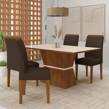 Imagem de Mesa 1,36 Biella Com 4 Cadeiras Estofadas Freijó/off/sd Marrom - M.a -