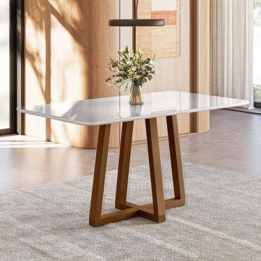 Imagem de Mesa Jantar Largha 160cm X 83cm Vidro Livia Âmbar/Off White