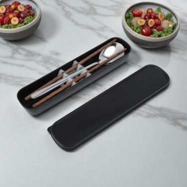 Imagem de Generic 1 conjunto de talheres para lava-louças, colher de prata, conjunto de 2 peças com caixa de aço inoxidável, madeira, PP, tom de prata, 23,7 x 6 x 6 cm