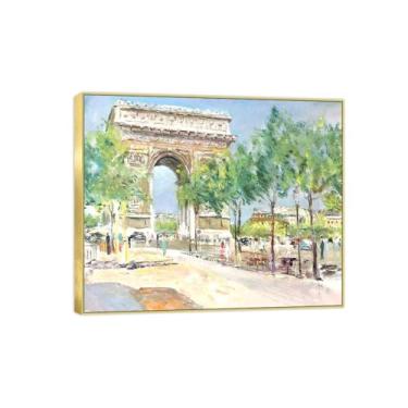 Imagem de BMZFYBS Imagem de arte de parede de paisagem - impressões em tela vintage - portão - pintura com moldura dourada para sala de estar decoração de casa de fazenda 80 x 95 cm 31 x 37 pol