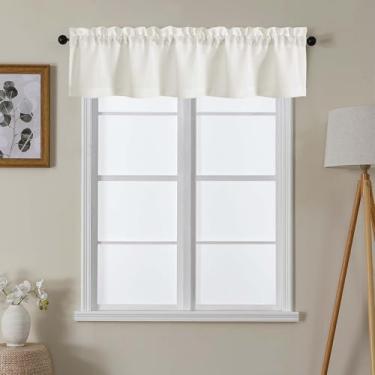 Imagem de Lecloud Saia marfim para cortinas de janela de 30 cm de comprimento, cortina de cozinha pequena moderna com filtragem de luz, cortinas curtas de serapilheira para casa de fazenda com bolso para varões