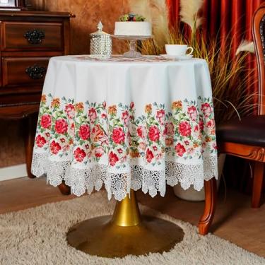 Imagem de SUTAVIA Toalhas de mesa de renda floral à prova d'água, retangular, toalha de mesa lavável para casa, férias, dia de Ação de Graças, festa de Natal, mesa de jantar (branca, redonda de 152 cm)