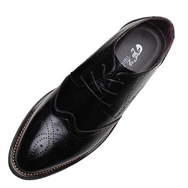 Imagem de Jamron Sapato social masculino inteligente bico fino cadarço formal negócios casamento brogues, Preto, 43