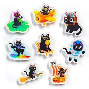 Imagem de Janvelle 8 peças de ímãs de geladeira de gato fofo, tamanho médio de 3,9 cm, cor preta, conjunto de ímãs decorativos engraçados para decoração de geladeira