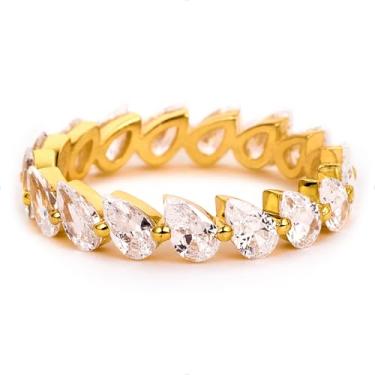Imagem de STORYJEWELLERY Alianças de casamento femininas, anéis de eternidade para mulheres, anéis empilháveis de zircônia cúbica, anéis de casamento banhados a ouro, presentes para ela, 10, Banhado a latão com