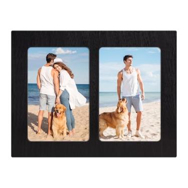 Imagem de YESKAY Colagem de porta-retratos 10 x 15 – Molduras duplas de 10 x 15 cm moldura de madeira preta rústica com vidro temperado, 2 porta-retratos para decoração de parede de 10 x 15 cm, 1 pacote com 1