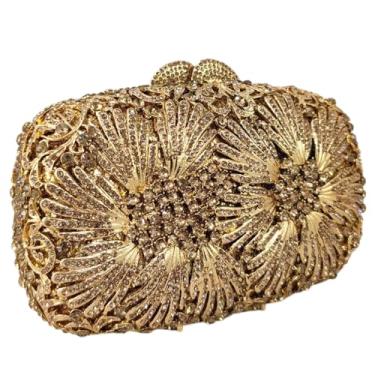 Imagem de Boutique De FGG Mini bolsa clutch floral para mulheres elegantes, bolsas e bolsas noturnas de strass, bolsa clutch de cristal para festa, Dourado, Mini