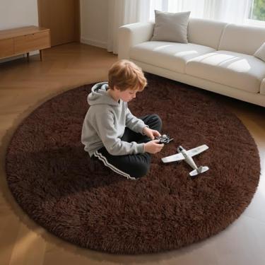 Imagem de EVOIONOS Tapete redondo de café para quarto, 1,2 x 1,2 m, tapetes macios e macios para sala de estar, tapete circular felpudo de pelúcia para piso interno, cabeceira, berçário, lavável na máquina