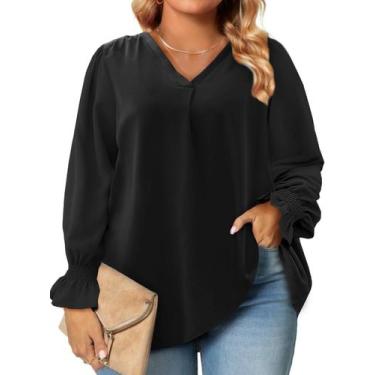 Imagem de Blusa feminina Eytino, tamanho grande, decote em V, chiffon, 1x preta
