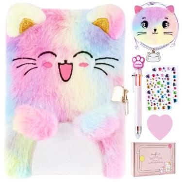 Imagem de Diário de gato com cadeado, presente para meninas de 6 7 e 8 anos, caderno de diário secreto com porta-moedas, caneta multicolorida, post-it, adesivos, presente prático para aniversário, Natal (B gato