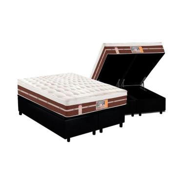 Imagem de Cama Box Baú Queen: Colchão Molas Castor Pocket Silver Star Air Híbrido + Base Black(158X198)
