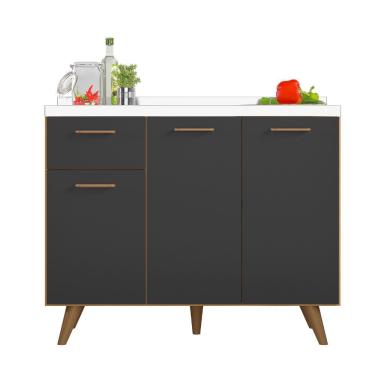 Imagem de Balcão Para Pia 3 Portas 1 Gaveta (sem Tampo) 105cm Olinda Freijo Uv Grafite Acetinado - Ssx Multicoisas