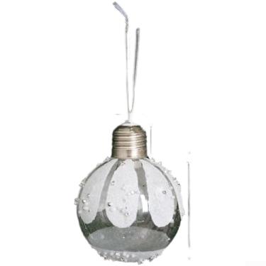 Imagem de Conjunto de 4 enfeites de bola transparente luminosos de Natal, decorações de plástico para pendurar com cena de neve festiva para árvore, janela, festa, prata