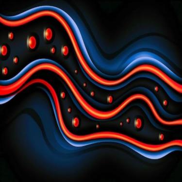 Imagem de Quadro Decorativo de Arte Moderna com Estampa Sinuous Neon Vermelho e Azul para Parede 30x30cm