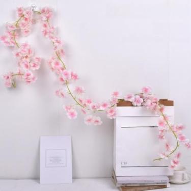 Imagem de Flores artificiais - flor de seda com hastes rosa flor de cerejeira arranjos florais falsos para casa de banho escritório mesa central prateleira decoração de casamentos