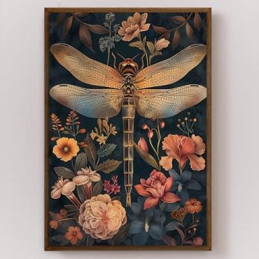 Imagem de Arte de parede vintage libélula gótica, imagens de animais, arte de academia escura, pintura de flores temperamentais, tela de inseto, arte de parede, arte escura, libélula, vintage, impressão de