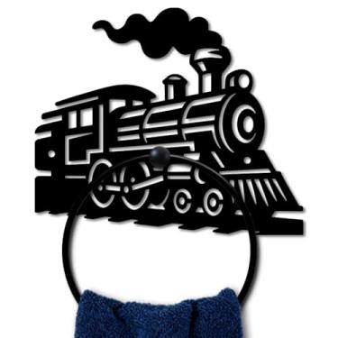 Imagem de MAYJOYDIY Anel de toalha de metal de trem redondo vintage suporte de toalha de mão gancho preto toalhas vintage organizador de parede para cozinha banheiro casa lavanderia decorações presentes