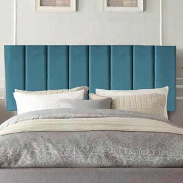 Imagem de Painel Estofada Carla 195cm King Size Para Cama Box Quarto Suede Azul Turquesa - Gat Magazine