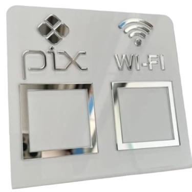 Imagem de Placa Pix Display Acrílico Mesa Balcão Pix e Wifi Expositor Qr Code(Branco com Prata)